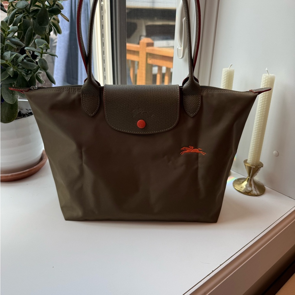 LONGCHAMP LE PLIAGE NYLON SHOULDER TOTE OLIVE GREEN
